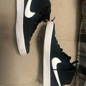 Nike Black Suede Sneakers with White Swoosh